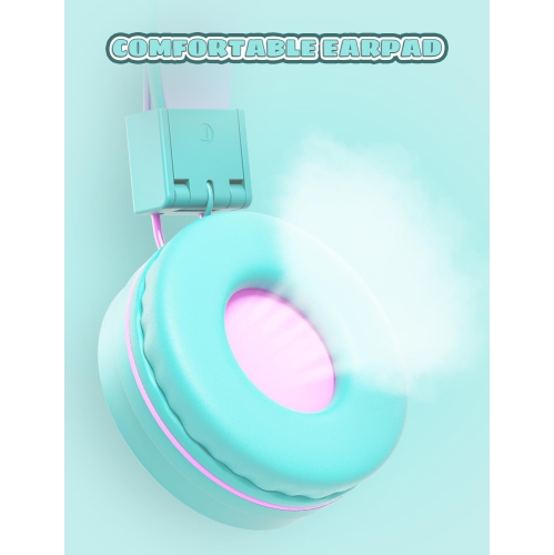 Cat Ear Kids Headphones for School, Wired Foldable Headphones with Adjustable Headband, 3.5mm Jack for Online Learning, Tablet, iPad, Computer –