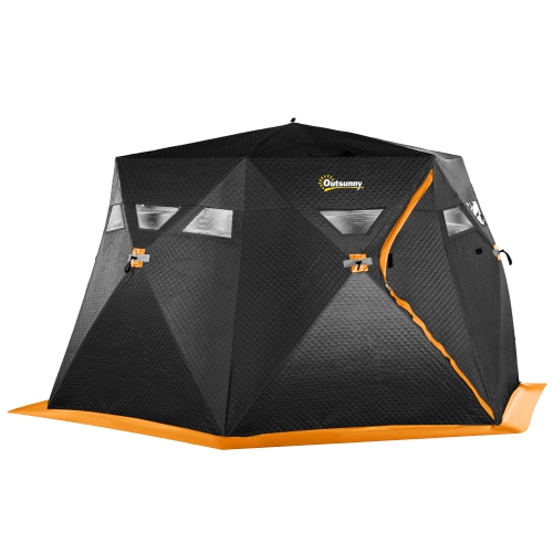 Outsunny 4 Person Insulated Ice Fishing Shelter, Pop-Up Portable Ice  Fishing Tent with Carry Bag, Two Doors and Anchors for -22℉, Black and  Orange
