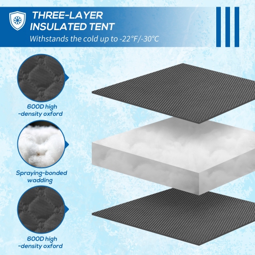 Outsunny 4 Person Insulated Ice Fishing Tent, Pop-Up Portable Ice Fishing Shelter with Carry Bag, Two Doors and Anchors for -22℉, Black