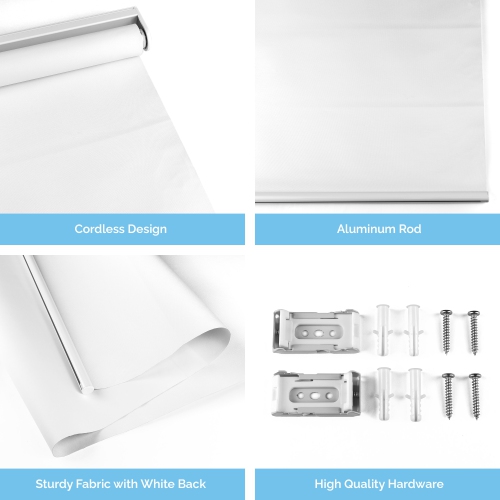 Biltek Window Roller Shades Blackout Easy Adjustment Blinds for Windows, White