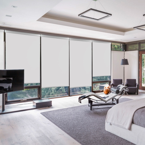 Biltek Cordless Roller Shades, Total Blackout Window Blinds, White, Easy to Install Inside or Outside Mount Thermal Insulated Fabric with Spring