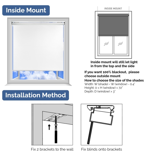 Biltek Blackout Window Shades Cordless Window Blinds with Spring Lifting System for Home & Office, White