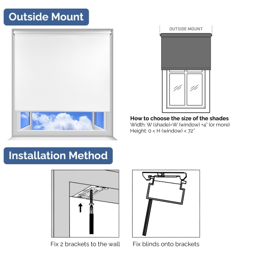 Biltek Blackout Window Shades Cordless Window Blinds with Spring Lifting System for Home & Office, White