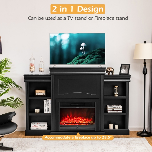 Costway 70'' Fireplace TV Stand Modern Media Entertainment Center Bookcase