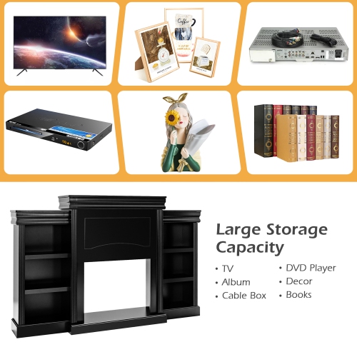 Costway 70'' Fireplace TV Stand Modern Media Entertainment Center Bookcase