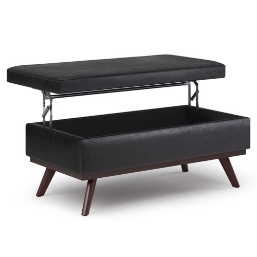 Owen 42 in.W LiftTop Large Coffee Table Ottoman in Distressed Black Faux Leather