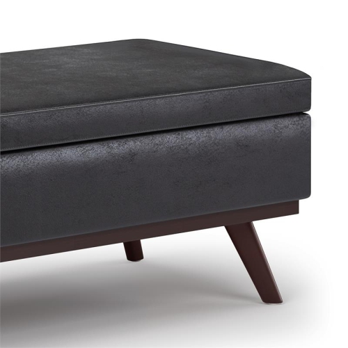 Owen 42 in.W LiftTop Large Coffee Table Ottoman in Distressed Black Faux Leather