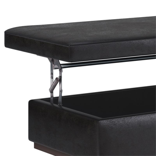 Owen 42 in.W LiftTop Large Coffee Table Ottoman in Distressed Black Faux Leather