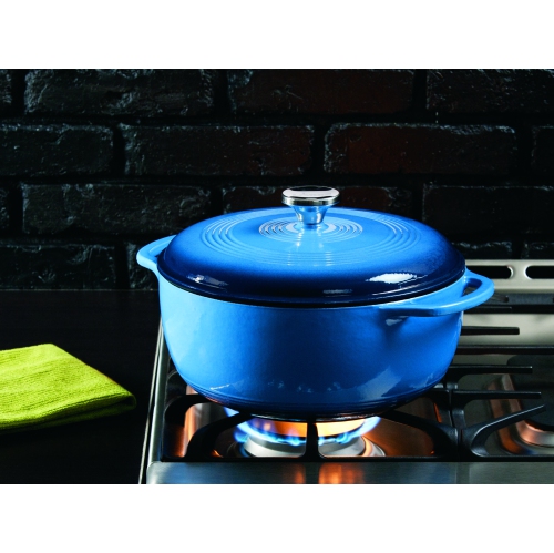 Lodge 6 Quart Blue Cast Iron Dutch Oven with Porcelain Enamel Finish