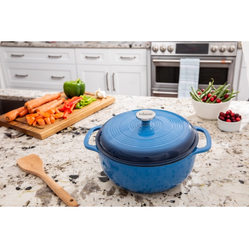 Lodge 6 Quart Blue Cast Iron Dutch Oven with Porcelain Enamel Finish