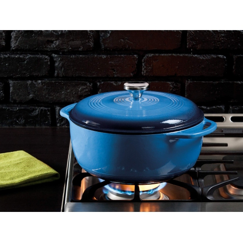 Lodge 6 Quart Blue Cast Iron Dutch Oven with Porcelain Enamel Finish