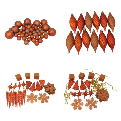 125ct Burnt Orange Shatterproof 4-Finish Christmas Ornaments 5.5"