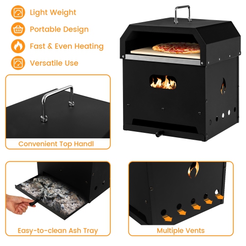 Costway 4-in-1 Multipurpose Outdoor Pizza Oven Wood Fired 2-Layer Detachable Oven