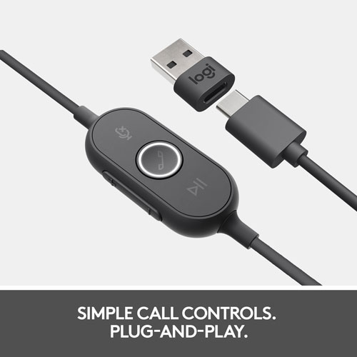 Logitech Zone 750 Wired Noise-Cancelling On-Ear Headset - Graphite