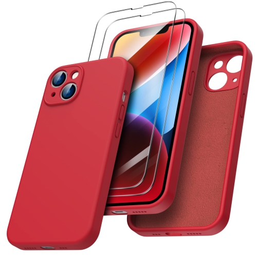 ORNARTO Compatible with iPhone 14 Case, with 2 x Screen Protector Liquid Silicone Gel Rubber Cover Full Body Shockproof Pr