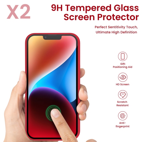 ORNARTO Compatible with iPhone 14 Case, with 2 x Screen Protector Liquid Silicone Gel Rubber Cover Full Body Shockproof Pr