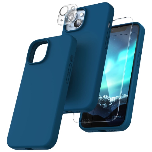 TOCOL 5 in 1 for iPhone 14 Case, with 2 Pack Screen Protector + 2 Pack Camera Lens Protector, Slim Liquid Silicone Phone C