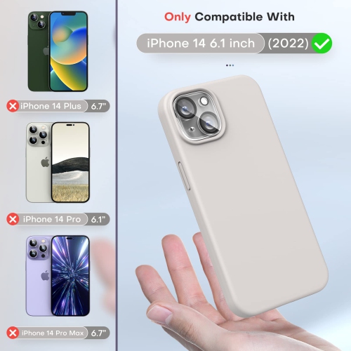 TOCOL 5 in 1 for iPhone 14 Case, with 2 Pack Screen Protector + 2 Pack Camera Lens Protector, Slim Liquid Silicone Phone C