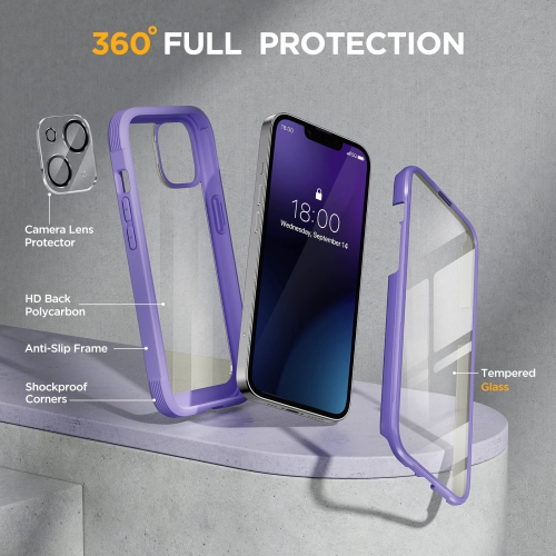 Miracase Full Body Protection Compatible with iPhone 14 Case 6.1"(2022), Built-in 9H Tempered Glass Screen Protector with 2