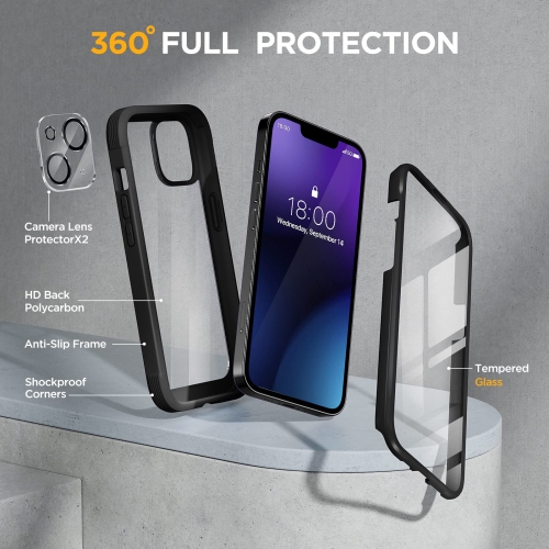 Miracase Full Body Protection Compatible with iPhone 14 Case 6.1"(2022), Built-in 9H Tempered Glass Screen Protector with 2