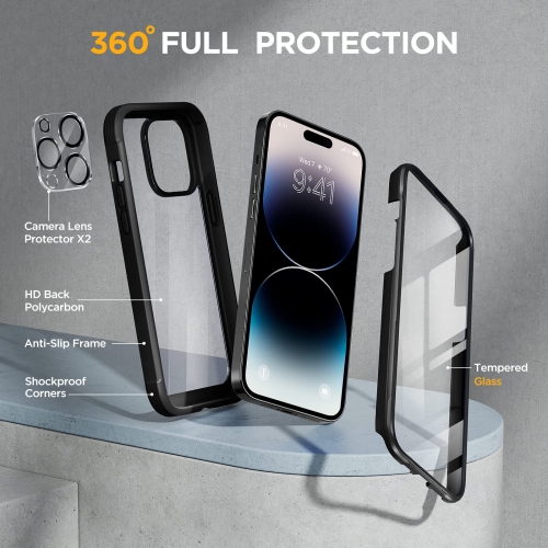 Miracase Glass Series Designed for iPhone 14 Pro Max Case 6.7 Inch, 2022 Newest Full Body Bumper Case with Built in 9H Tem