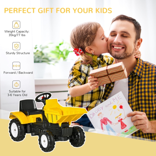 Aosom Ride on Excavator, Pedal Ride on Tractor Toy with Manual Control Bucket, Pretend Play Construction Car for Kids & Toddlers, 3-6 Years Old,
