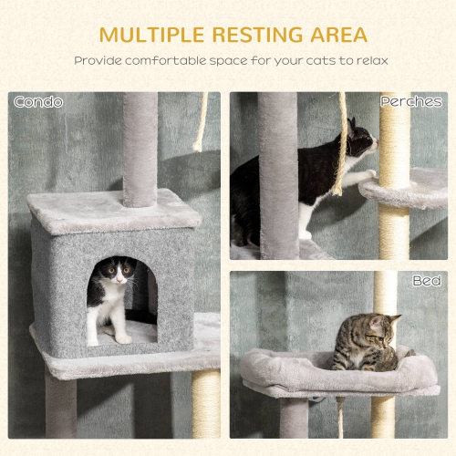 PawHut Cat Tree Floor to Ceiling Cat Tower Height Adjustable( 85-101 Inches), Tall Large Cat Climbing Activity Center with Scratching Posts Cat Condo