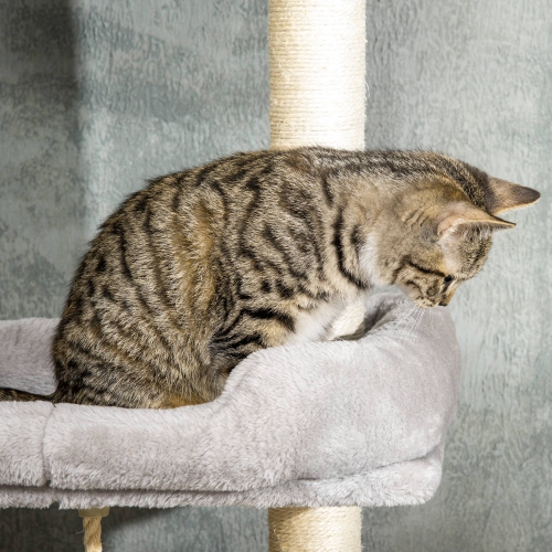 PawHut Cat Tree Floor to Ceiling Cat Tower Height Adjustable( 85-101 Inches), Tall Large Cat Climbing Activity Center with Scratching Posts Cat Condo