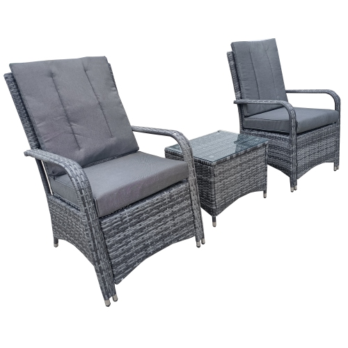 Furniture One Rattan Wicker 3 Piece Bistro Set Grey with Cushion and Free Rain Cover
