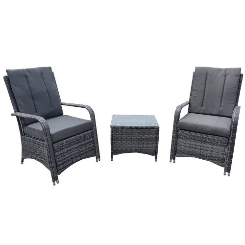 Furniture One Rattan Wicker 3 Piece Bistro Set Grey with Cushion and Free Rain Cover