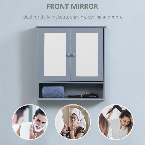 Armoire à pharmacie kleankin, armoire à miroir de salle de bain murale avec portes doubles, tablette ouverte et tablette réglable, armoire murale de
