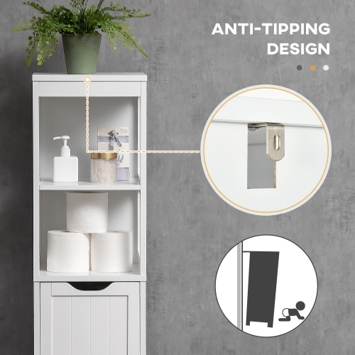 kleankin Narrow Bathroom Cabinet with 3 Drawers and 2 Tier Shelf, Tall Cupboard Freestanding Linen Tower, White