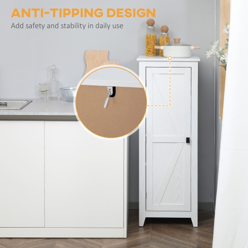 HOMCOM 48" Kitchen Pantry Cabinet, Freestanding Farmhouse Kitchen Storage Cabinet with Barn Door and Adjustable Shelves, White