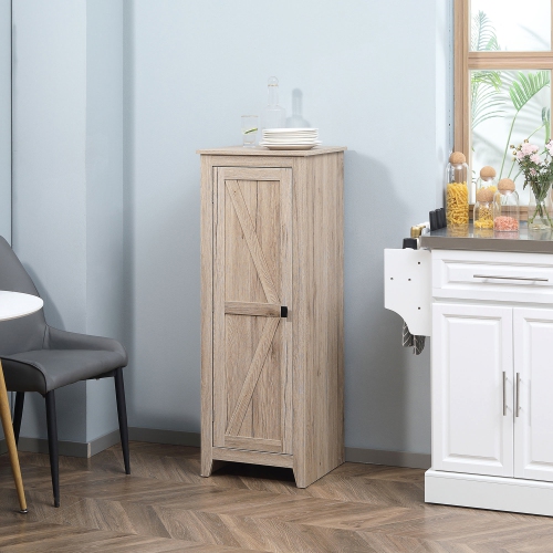 HOMCOM 48" Kitchen Pantry Cabinet, Freestanding Farmhouse Kitchen Storage Cabinet with Barn Door and Adjustable Shelves, Natural