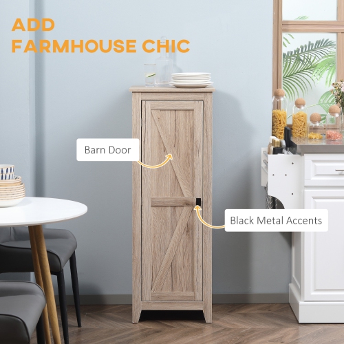 HOMCOM 48" Kitchen Pantry Cabinet, Freestanding Farmhouse Kitchen Storage Cabinet with Barn Door and Adjustable Shelves, Natural