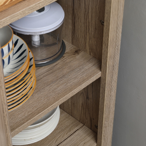 HOMCOM 48" Kitchen Pantry Cabinet, Freestanding Farmhouse Kitchen Storage Cabinet with Barn Door and Adjustable Shelves, Natural