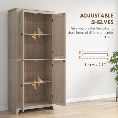 HOMCOM 72" Farmhouse Kitchen Pantry Cabinet, Buffet Storage Cabinet with 4 Barn Doors and Adjustable Shelves, Natural