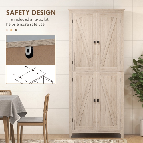 HOMCOM 72" Farmhouse Kitchen Pantry Cabinet, Buffet Storage Cabinet with 4 Barn Doors and Adjustable Shelves, Natural