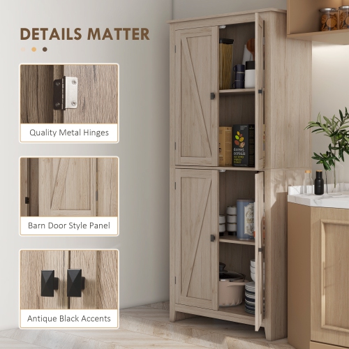 HOMCOM 72" Farmhouse Kitchen Pantry Cabinet, Buffet Storage Cabinet with 4 Barn Doors and Adjustable Shelves, Natural