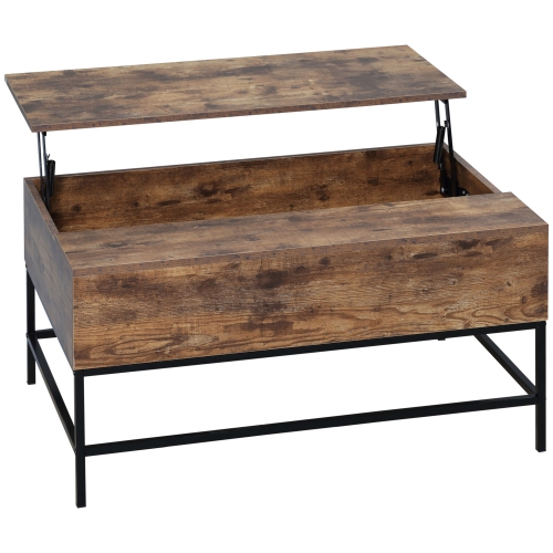 Image 1 of 9.. HOMCOM Lift Top Coffee Table with Hidden Storage Compartment Lift Tabletop Center Table for Living Room, Rustic Brown