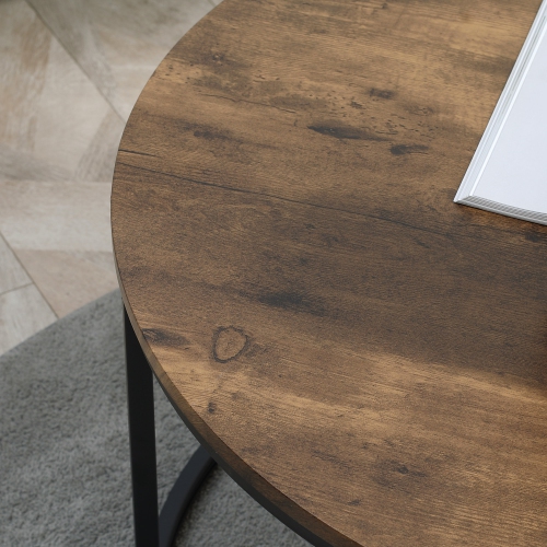 Tables gigognes HOMCOM, table basse ronde de 29 po, ensemble de 2, tables d'appoint modernes pour salon avec base en métal, brun rustique