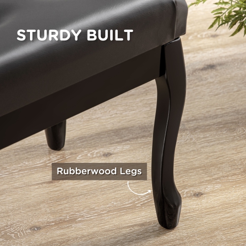 HOMCOM Tabouret de piano à hauteur réglable, siège de clavier rembourré en cuir PU avec boutons touffetés et pieds en bois de caoutchouc brillant,