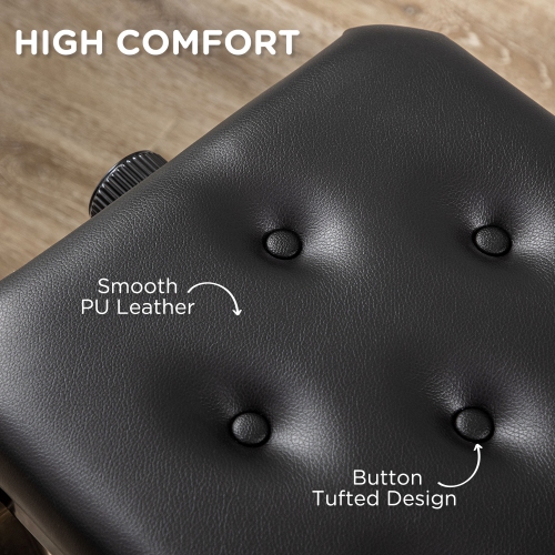 HOMCOM Tabouret de piano à hauteur réglable, siège de clavier rembourré en cuir PU avec boutons touffetés et pieds en bois de caoutchouc brillant,