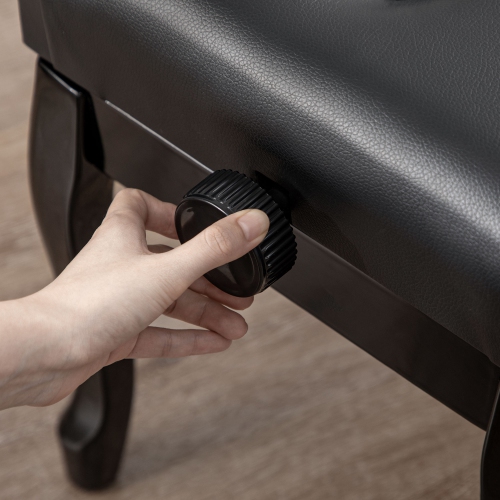 HOMCOM Tabouret de piano à hauteur réglable, siège de clavier rembourré en cuir PU avec boutons touffetés et pieds en bois de caoutchouc brillant,