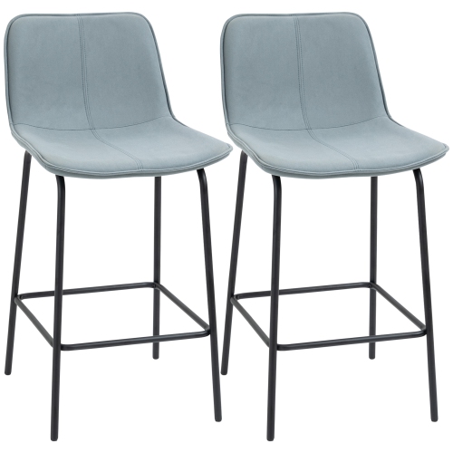 HOMCOM  Bar Stools Set Of 2, Upholstered Counter Height Bar Chairs, 26" (66 Cm) Kitchen Stools With Steel Legs for Dining Area, Kitchen Aisle, Light