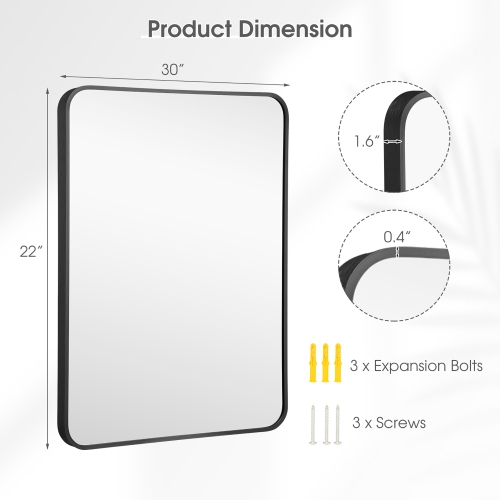 Costway 22"x 30"Bathroom Wall Mounted Mirror Aluminum Alloy Frame Decor