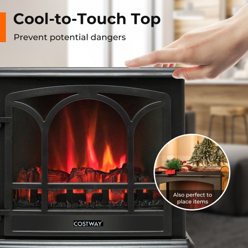 Costway 23" Freestanding Electric Fireplace Heater Stove W/ Realistic Flame Effect 1400W