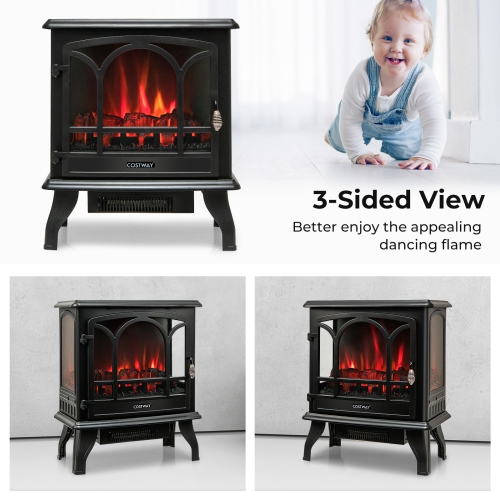 Costway 23" Freestanding Electric Fireplace Heater Stove W/ Realistic Flame Effect 1400W