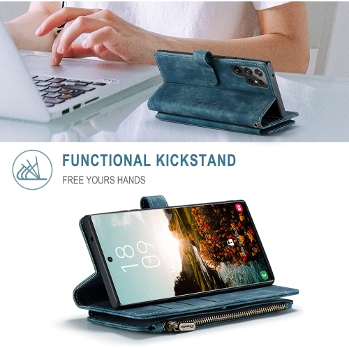 CaseMe Wallet Case Premium Leather Protector Zipper Cover with 7-Slots ID and Credit Cards Pocket with Side Cash Pocket with Stand For Samsung S22