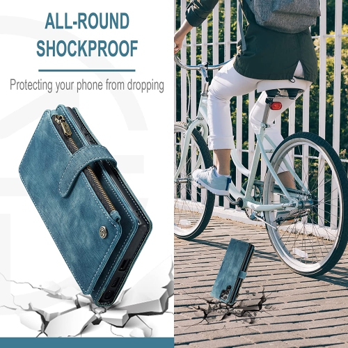 CaseMe Wallet Case Premium Leather Protector Zipper Cover with 7-Slots ID and Credit Cards Pocket with Side Cash Pocket with Stand For Samsung S22